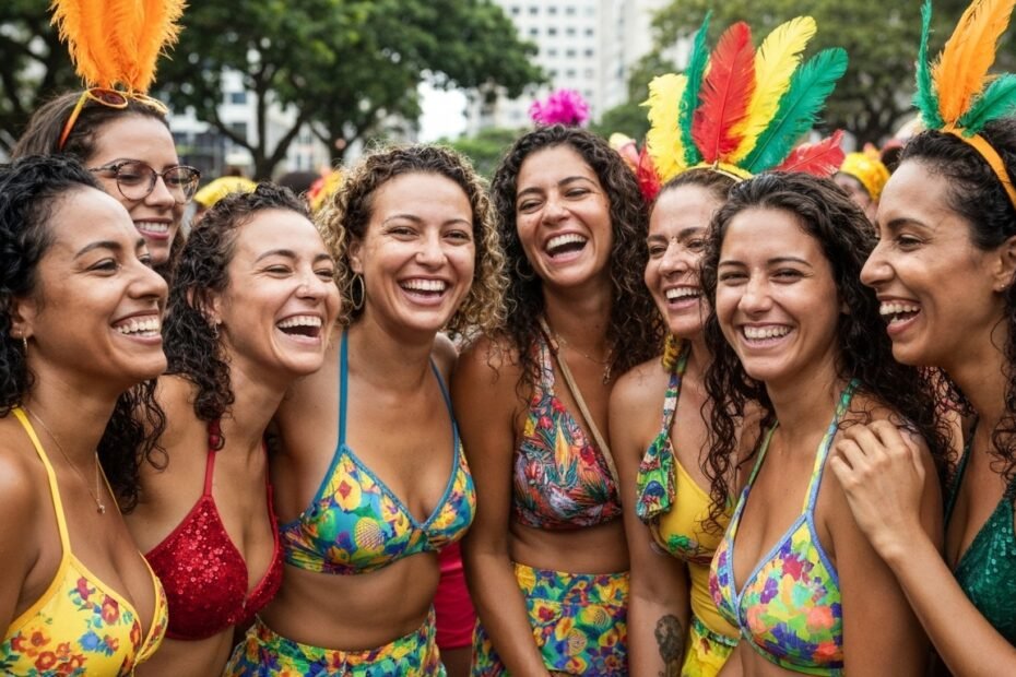 Mulheres celebram juntas durante o bloco Simpatia É Quase Amor no Rio de Janeiro